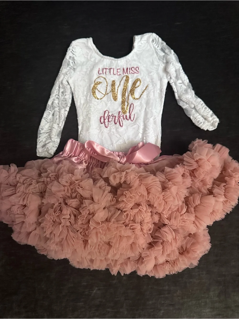 Little Miss One-derful 1st Birthday Lace Bodysuit Tutu Outfit